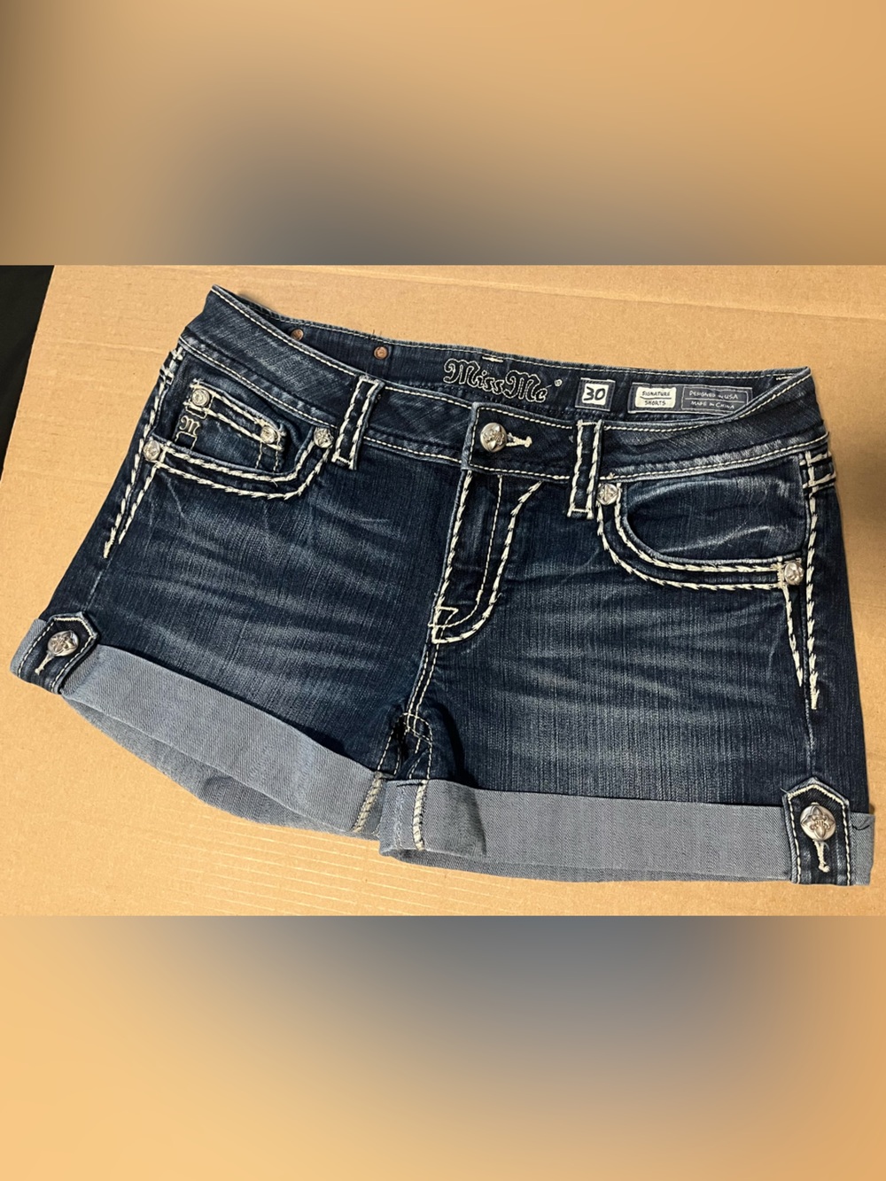 Miss Me Indigo Blue Embellished Denim Shorts